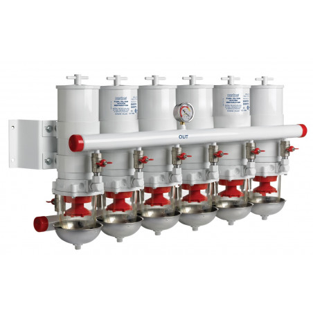VETUS water separator/fuel filter, 6 in line, 30 micron, max. 60 l/min