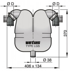 VETUS gas/water separator, 50 mm rotating connections, 38 mm drain