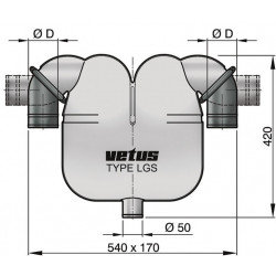 VETUS gas/water separator, 75 mm rotating connections, 50 mm drain