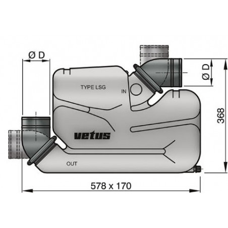 VETUS waterlock for long exhaust systems, type LSG, 75 mm