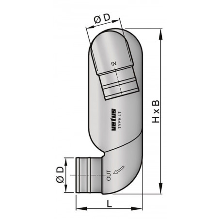 VETUS gooseneck type LT, inlet/outlet 65 mm