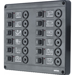VETUS switch panel type P12 with 12 circuit breakers, 12 Volt