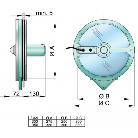 VETUS clear view screen, 300 mm, 24 V