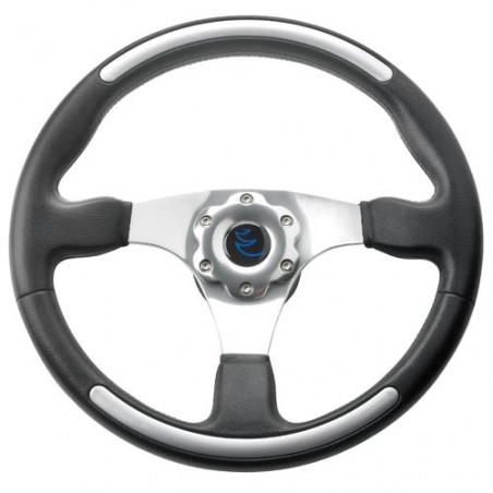 VETUS three spoke sport steering wheel, 35 cm, black with aluminium