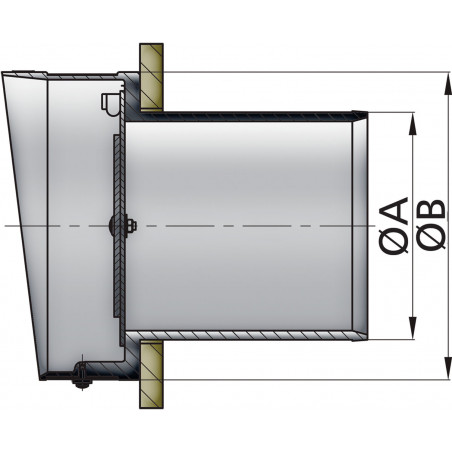 VETUS plastic transom exhaust connection with check valve, 152 mm