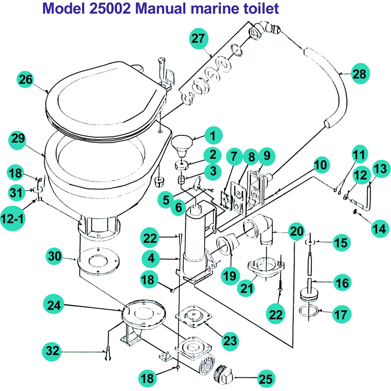 Diverse reservedele til manuelt marineworldtoilet - 1